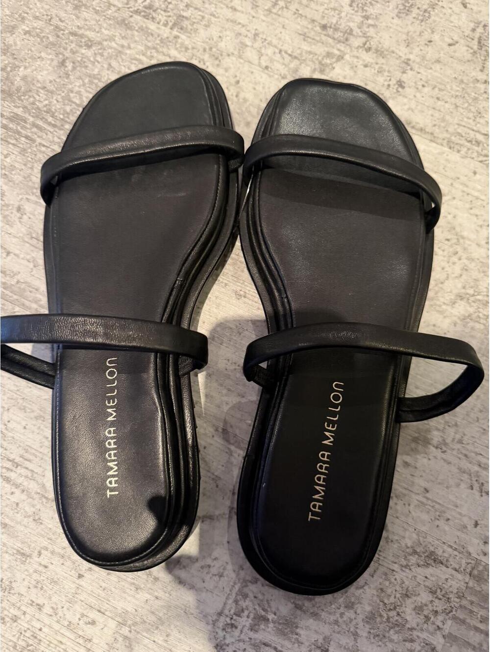 NEW Tamara Mellon Black Leather Strappy Sandals lug sole Size 10